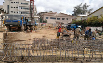 Drilling rigs in piling hole construction site in Nigeria